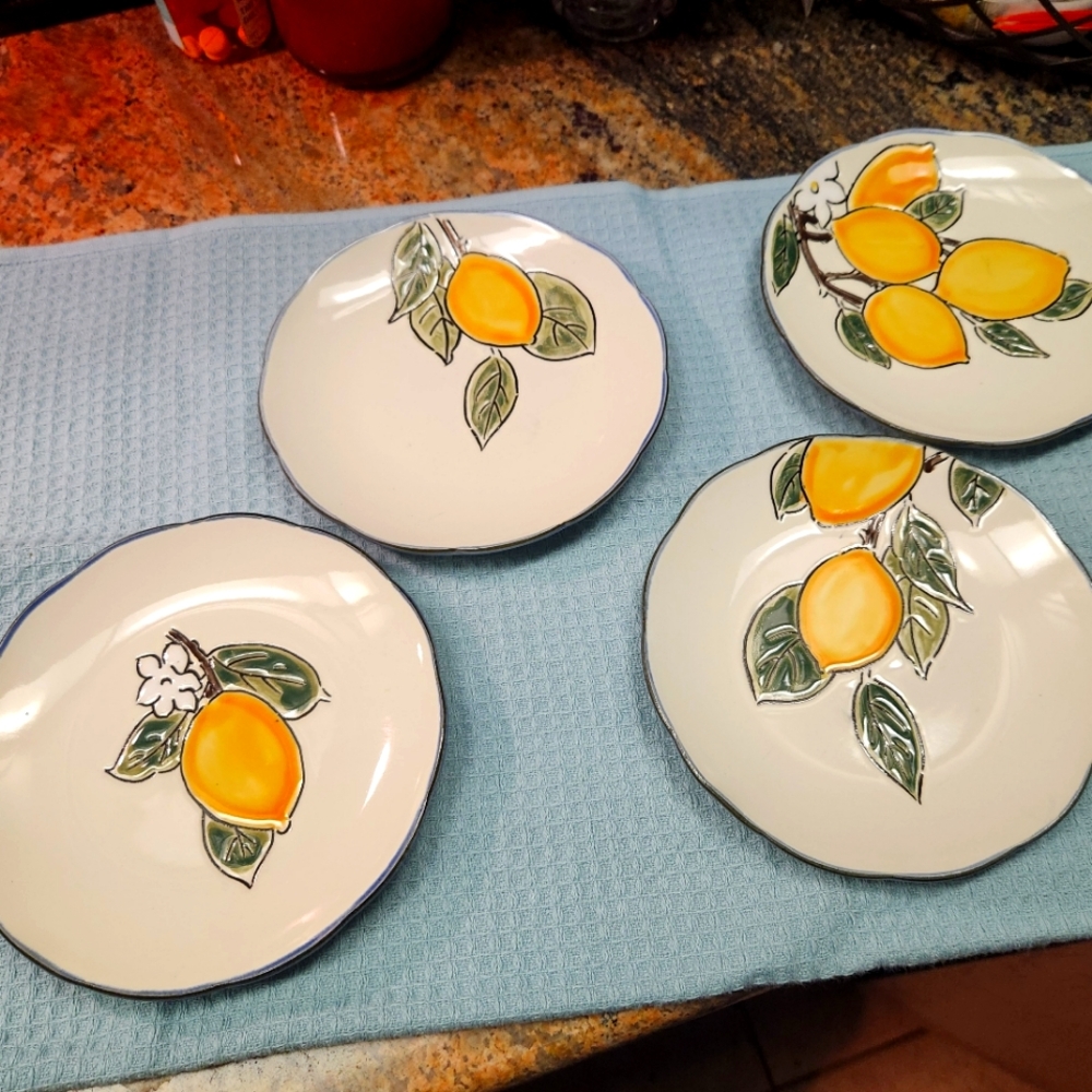 Ceramic Lemon Pattern Dessert Plates - Yellow